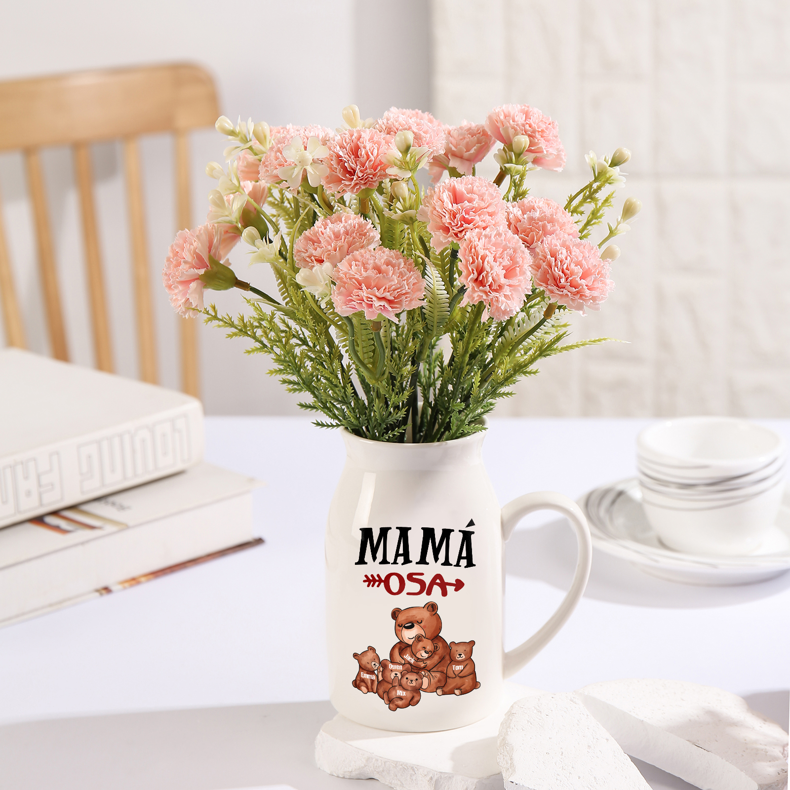 Florero de cerámica mamaosa y sus bebés 2-8 nombres personalizados con texto decoración del hogar-Jessemade ES