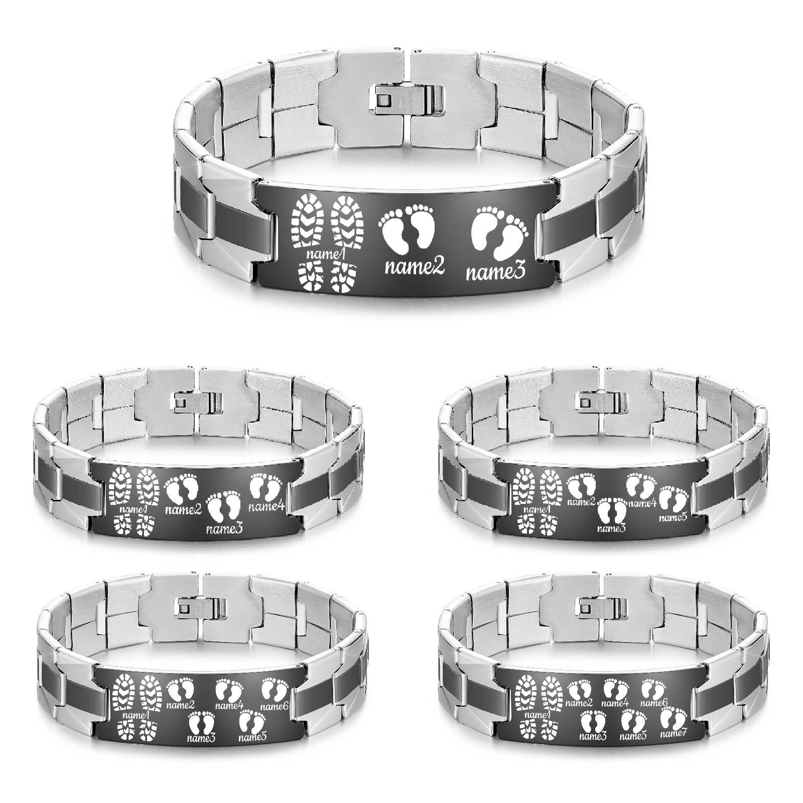 Pulsera 3-7 Nombres Personalizados de Cadena con Placa de Huellas