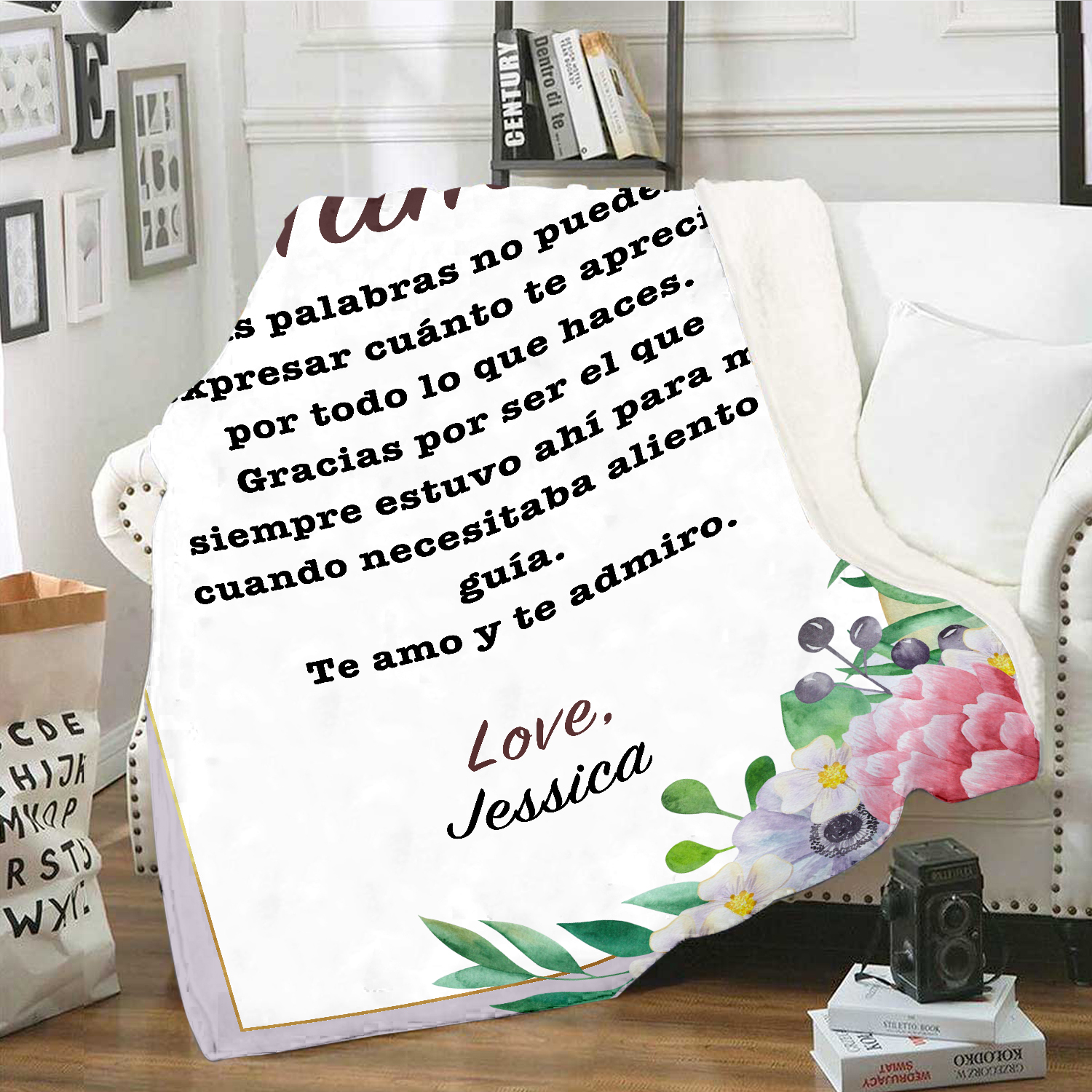 A mi mamá-Manta de buen calidad con frase amoroso y personalizada con 1 nombre-Jessemade ES