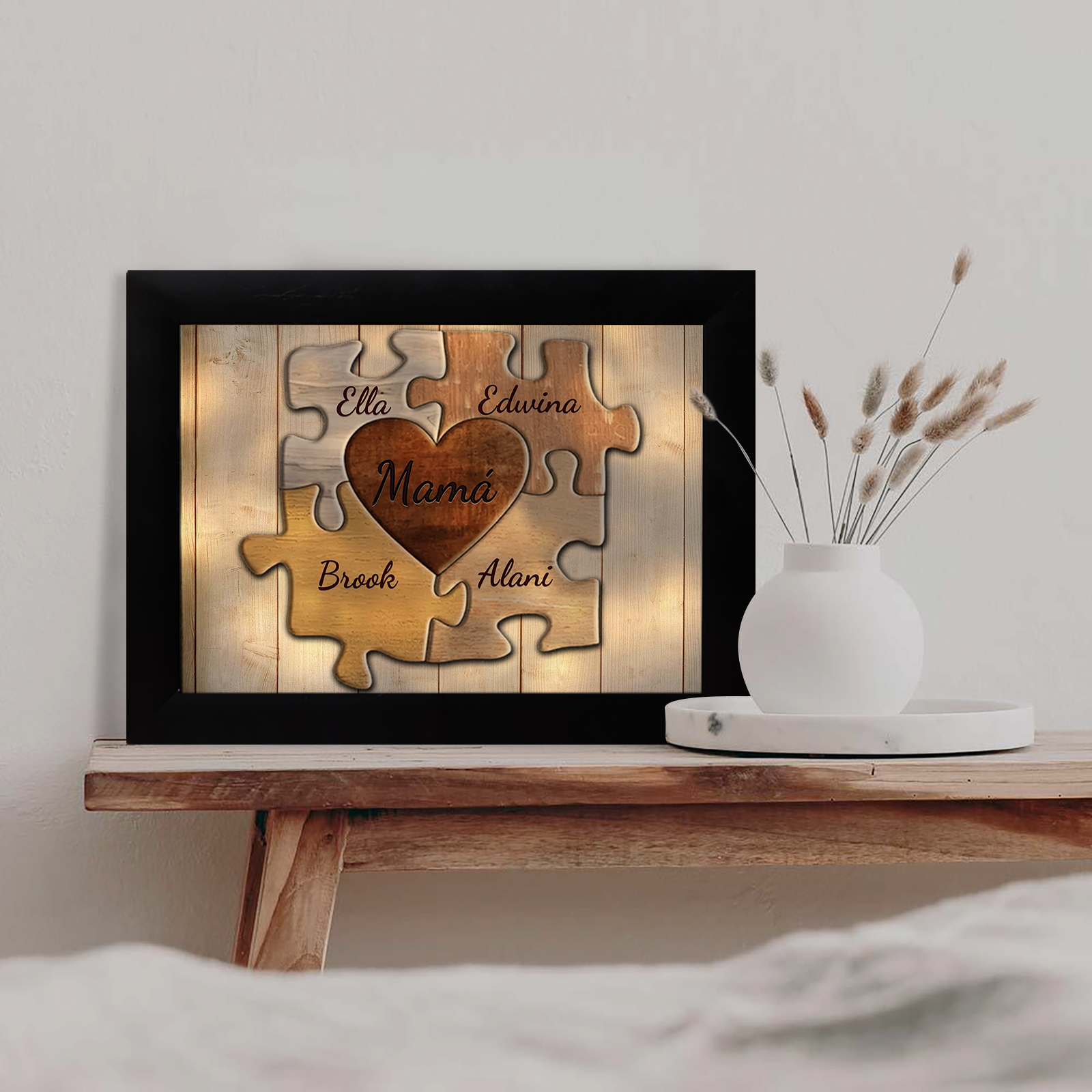 A mi abuela-Marco de 3-9 nombres personalizados rompecabezas de plástico con lámpara-Jessemade ES