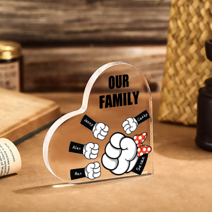 A mi mamá/abuela-Placa de acrílico "Puños" en forma de corazón 5 nombres y 1 texto personalizados-Jessemade ES