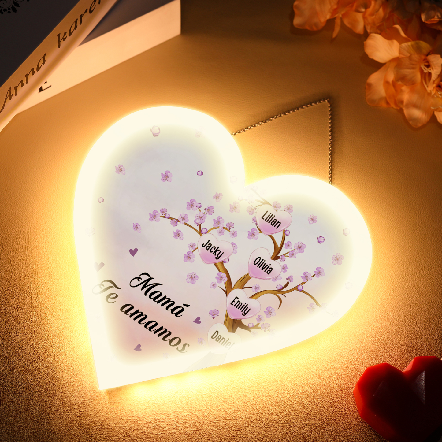 A mi mamá/abuela-Lámpara Colgante Personalizada con 2-8 Nombres y Texto "árbol" 3D Ilusión Luz de Noche-Jessemade ES