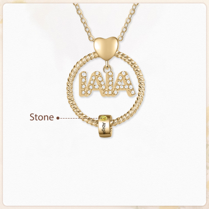 Collar a abuela con colgante de "IAIA" con 1 nombre y 1 piedra de nacimiento personalizados | Jessemade-Jessemade ES