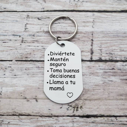 A mi hijo-Llavero de placa "Diviértete Mantén seguro" de padres y abuelos-Jessemade ES