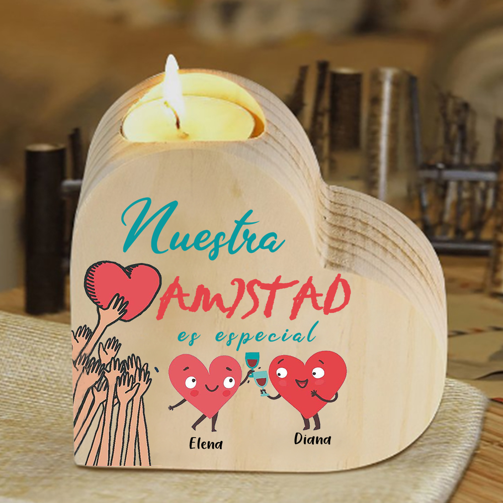 A mi amiga - Candelero de madera sin vela 2 nombres personalizados brindis por amistad-Jessemade ES