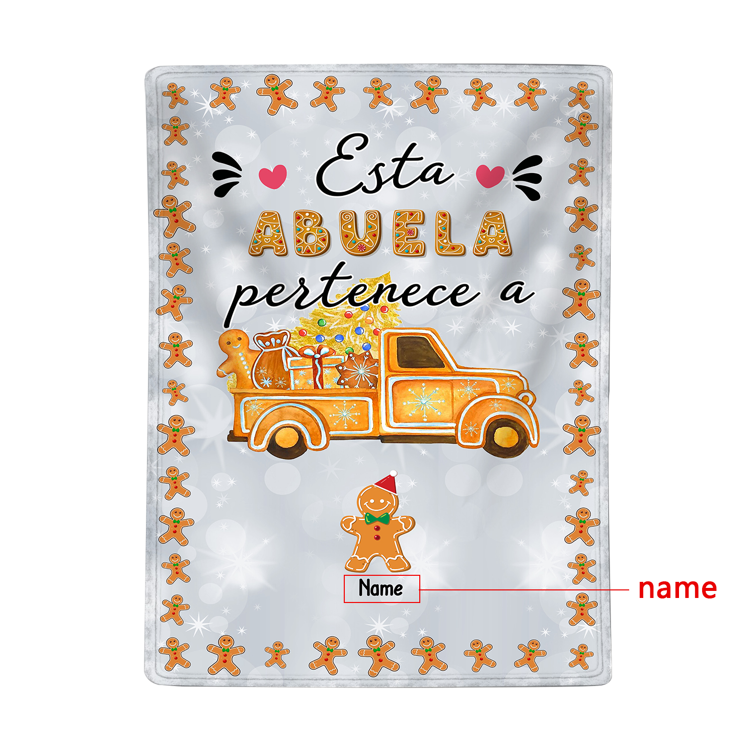 A mi abuela-Manta de buen calidad de Navidad hombre de jengibre personalizada con 1 nombre-Jessemade ES