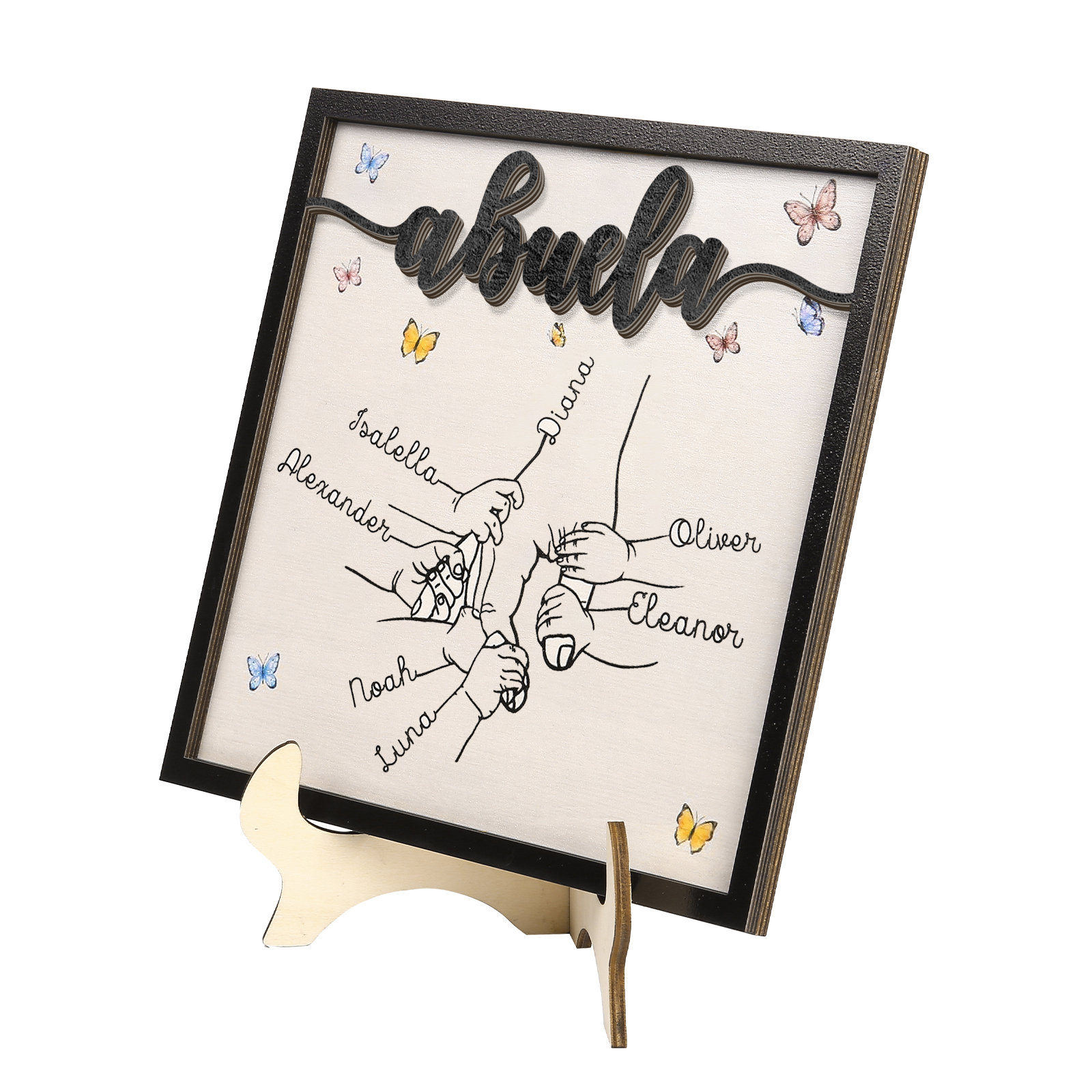 A mi abuela-Adorno 2-7 nombres personalizados decoración de madera mano con manitos-Jessemade ES