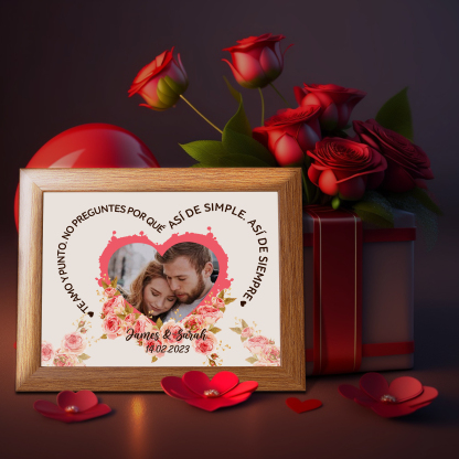 Marco de 1 foto de madera para pareja 2 nombres y fecha personalizados-Jessemade ES