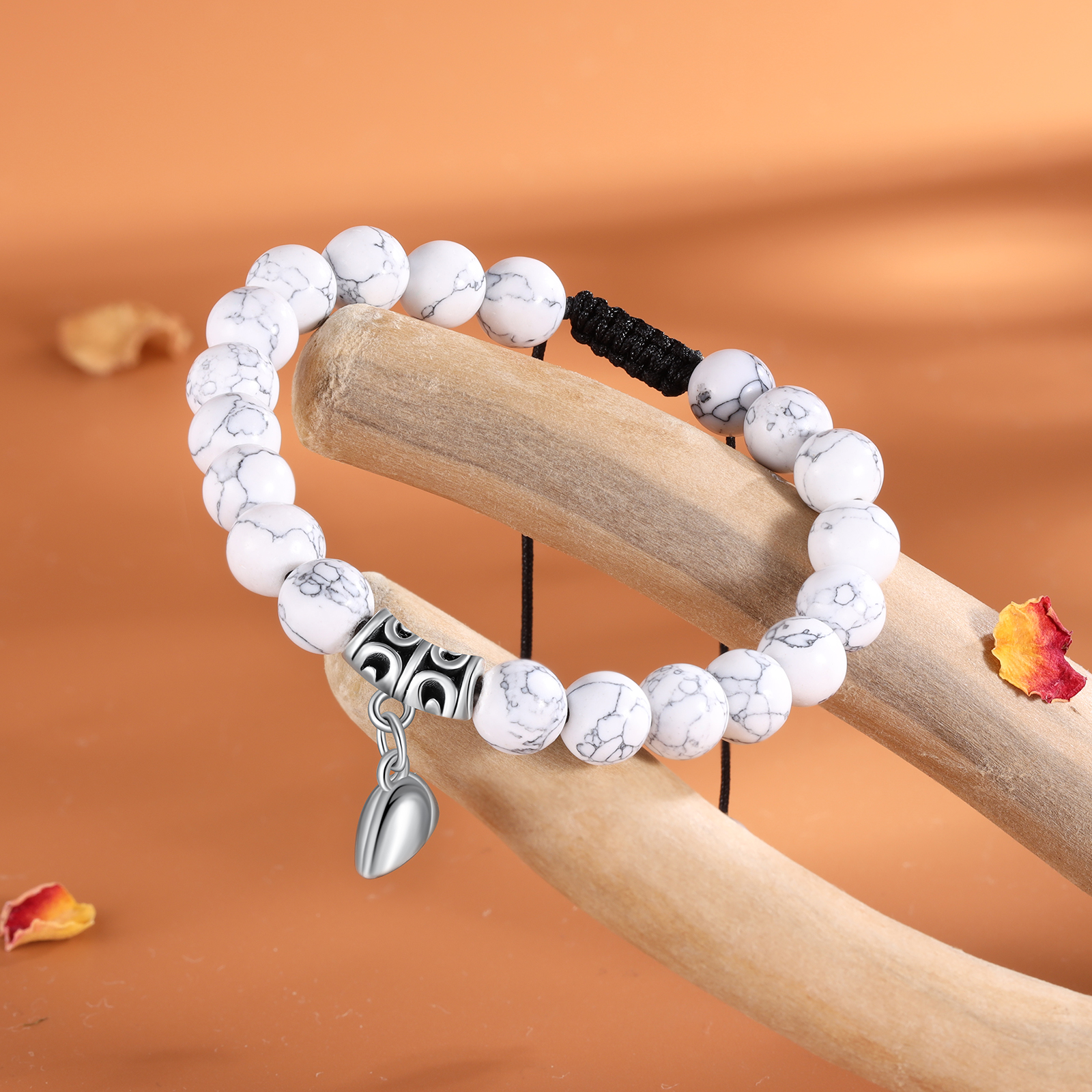 Pulseras de cuerda y piedras para pareja con dije de corazón magnético-Jessemade ES