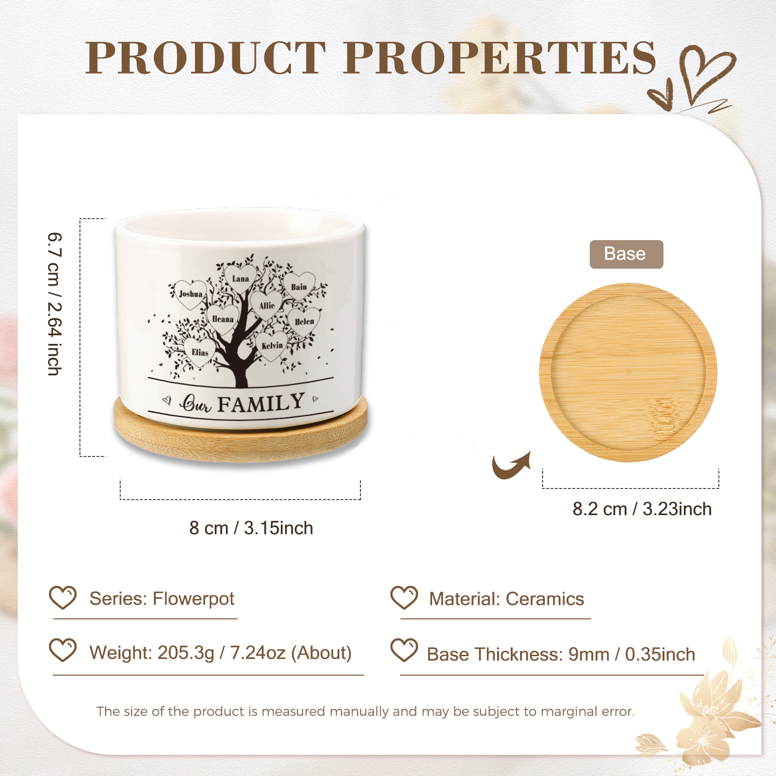 Florero con base de cerámica árbol de corazones 2-8 nombres personalizados con texto decoración del hogar-Jessemade ES