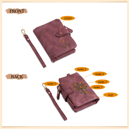 Cartera, billetera con 3-8 nombres, 1 letra y 1 texto personalizados árbol de la vida monedero clásico para mujer-Jessemade ES