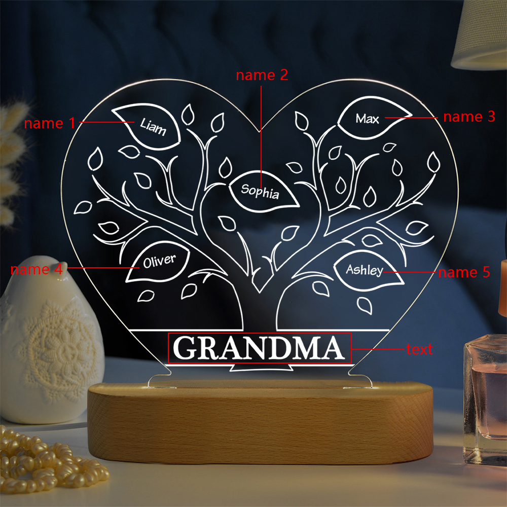A mi mamá/abuela-Lámpara Personalizada con 2-8 Nombres y Texto "árbol de la vida" 3D Ilusión Luz de Noche-Jessemade ES