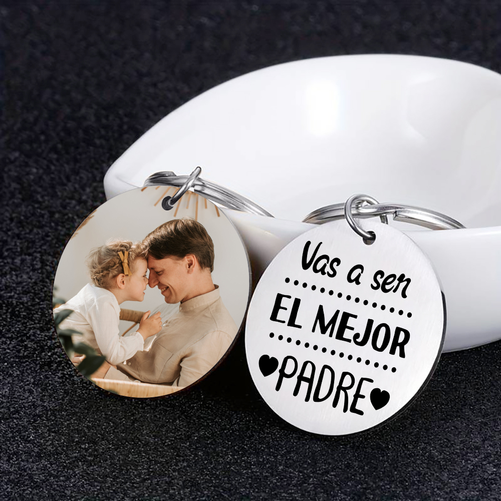 A mi papá-Llavero de placa redonda "Vas a ser el mejor padre" personalizado con 1 foto-Jessemade ES