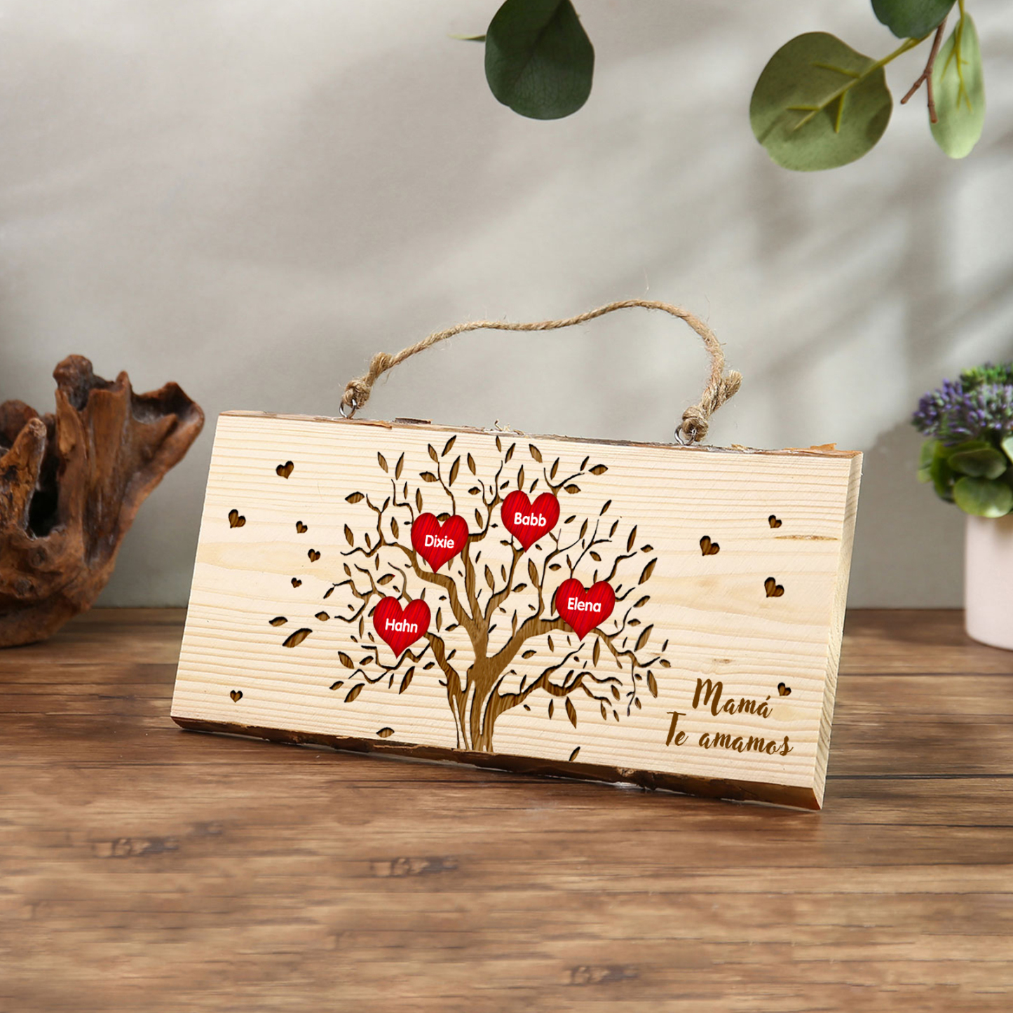 A mi mamá/abuela-Adorno de colgante personalizado con 2-6 nombres de madera árbol de la vida-Jessemade ES