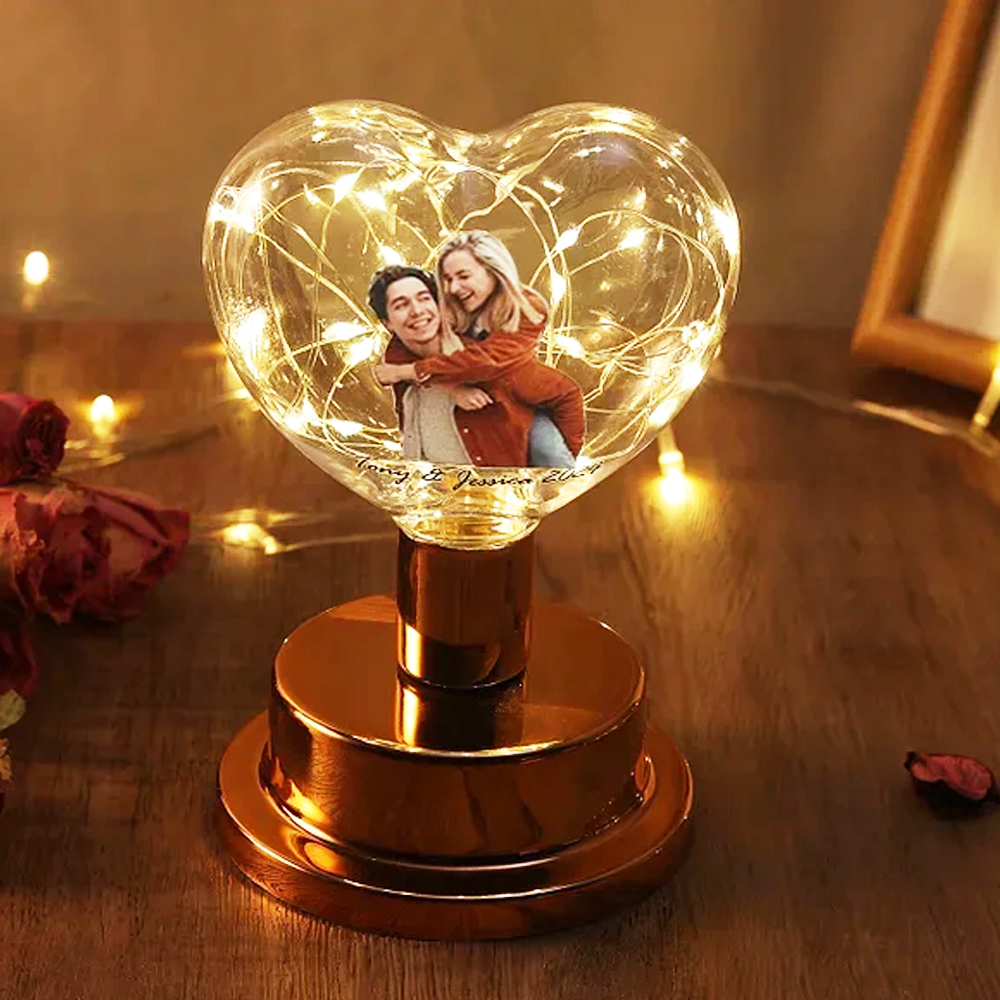 Lámpara para pareja en forma de corazón foto y texto personalizados-Jessemade ES