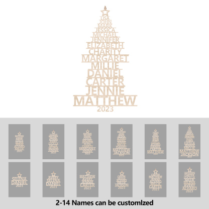 Navidad-Ornamento navideño de madera árbol de nombres con 9 nombres y año personalizados