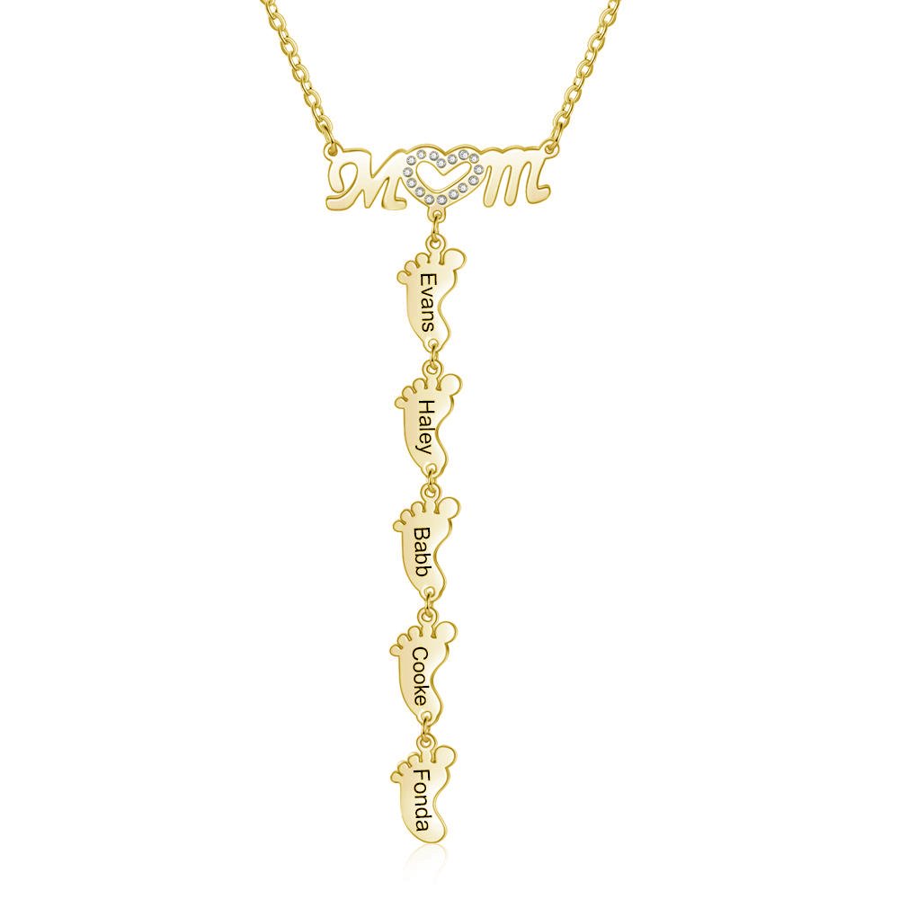 Collar "MoM" con colgante de huellas personalizadas con 5 nombres-Jessemade ES