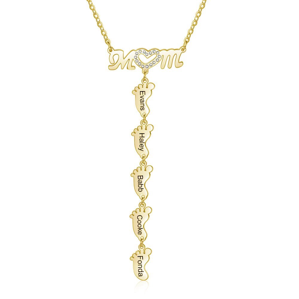 Collar "MoM" con colgante de huellas personalizadas con 5 nombres-Jessemade ES