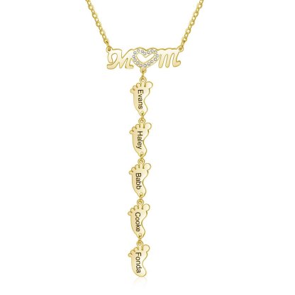 Collar "MoM" con colgante de huellas personalizadas con 5 nombres-Jessemade ES