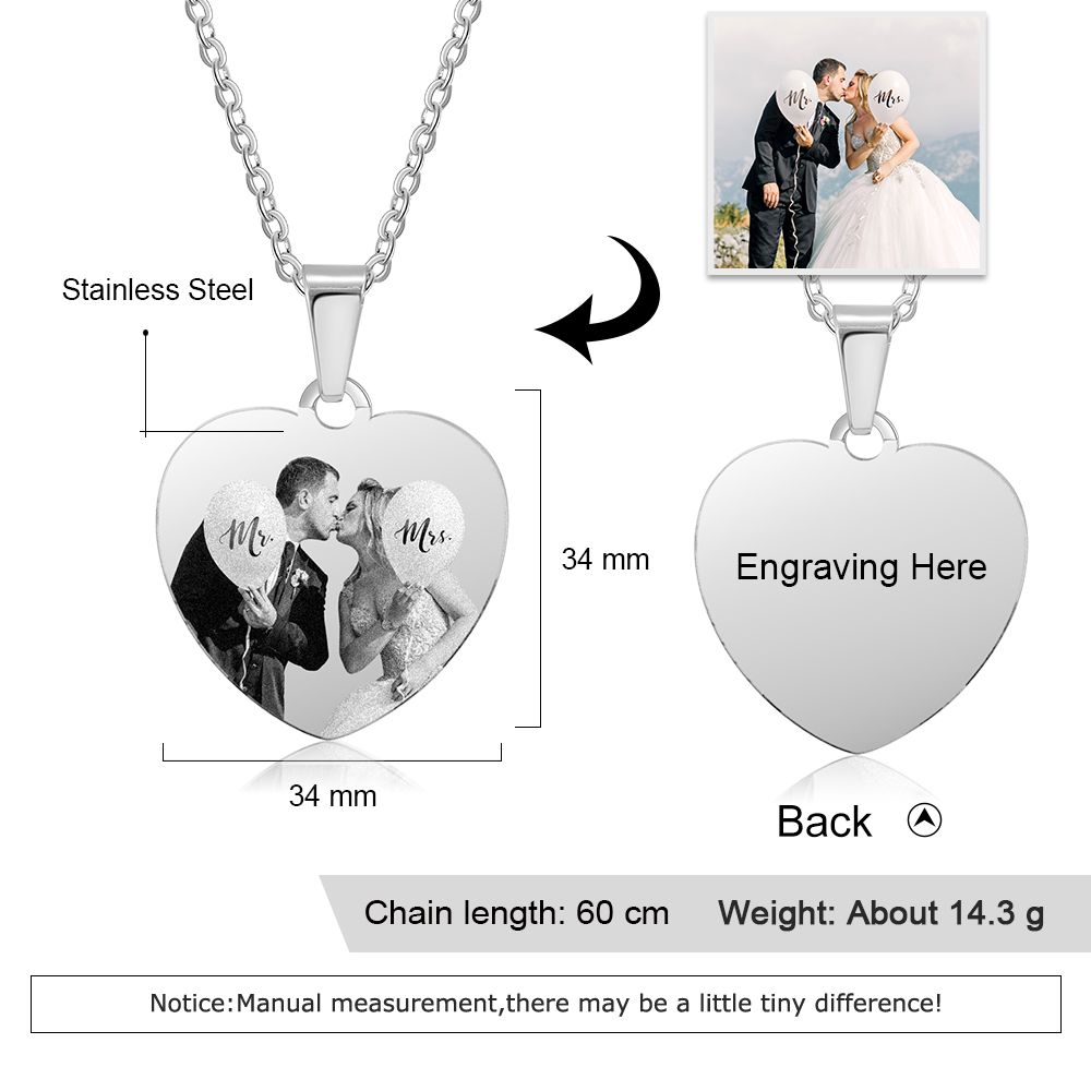 Collar de corazón con 1 foto personalizada y 1 nombre