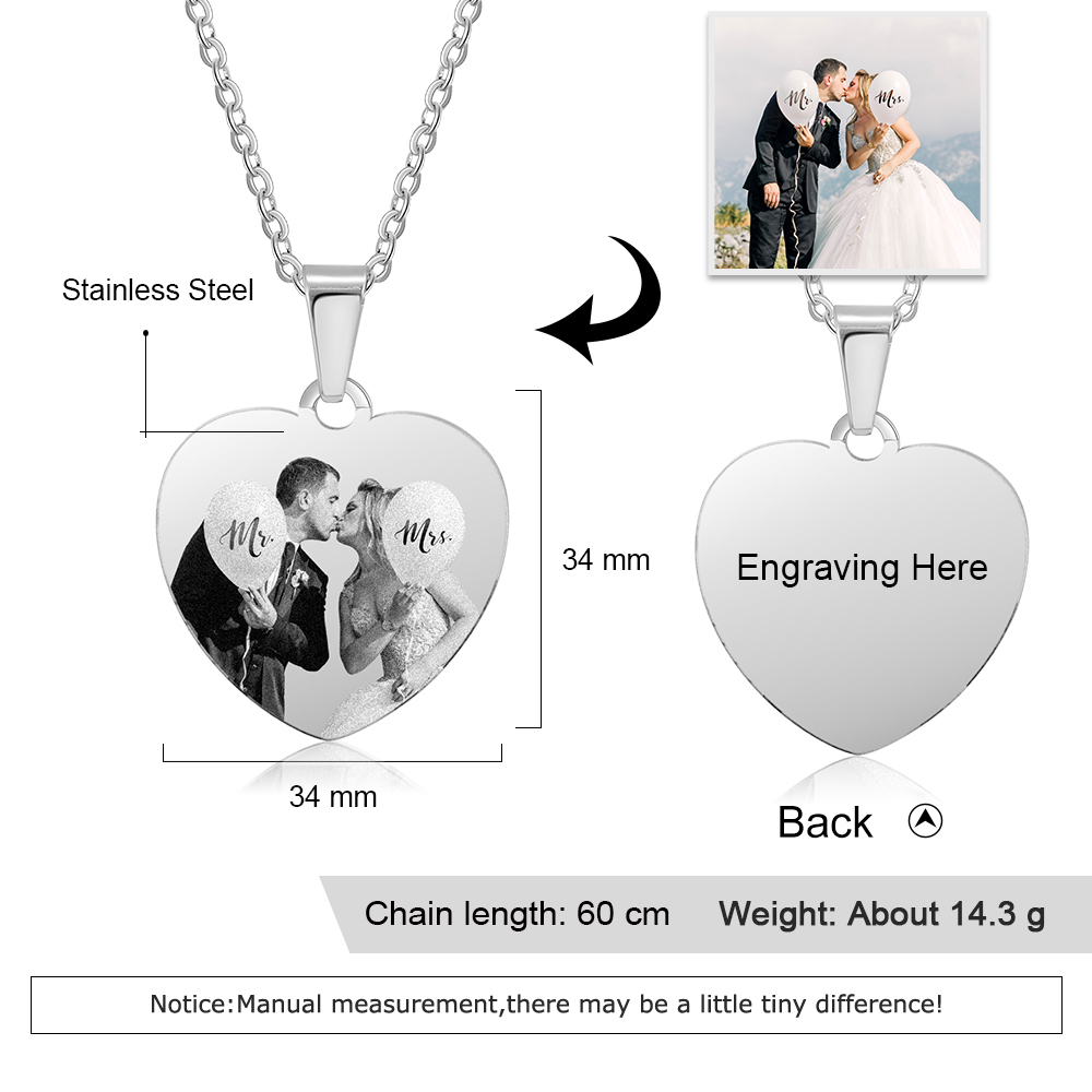 Collar de corazón con 1 foto personalizada y 1 nombre