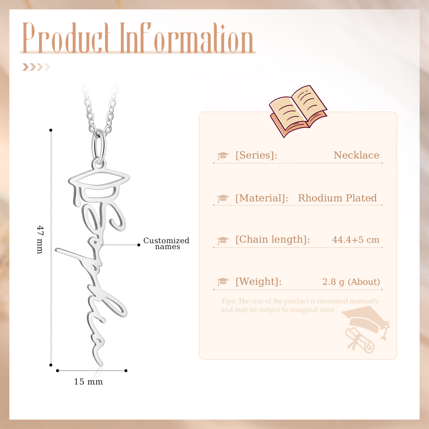 Collar de gorro de graduación personalizado con 1 nombre