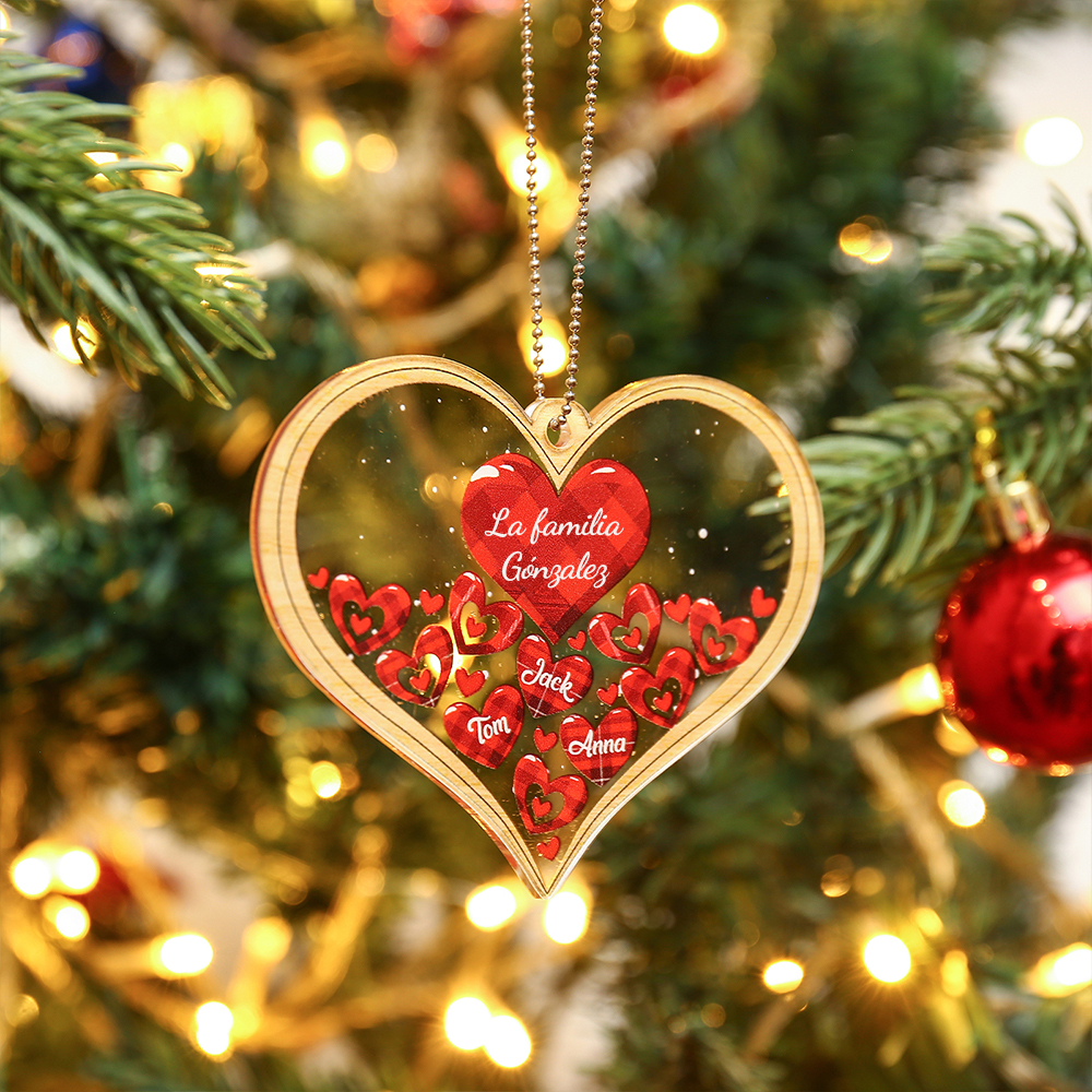 Navidad-Ornamento navideño de acrílico corazones con 3 nombres y 1 texto personalizados