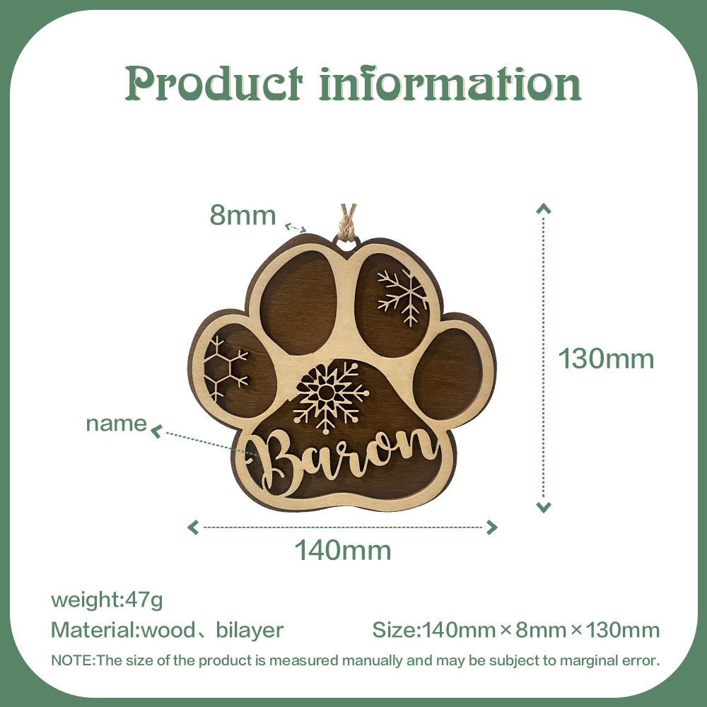 Navidad-Ornamento navideño de madera pata de perro con 1 nombre personalizado