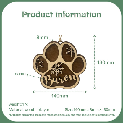Navidad-Ornamento navideño de madera pata de perro con 1 nombre personalizado