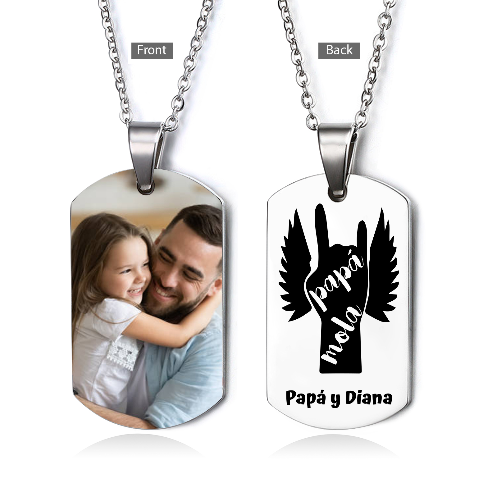A MI PAPÁ-Collar "papá mola" de placa personalizada con texto y foto-Jessemade ES