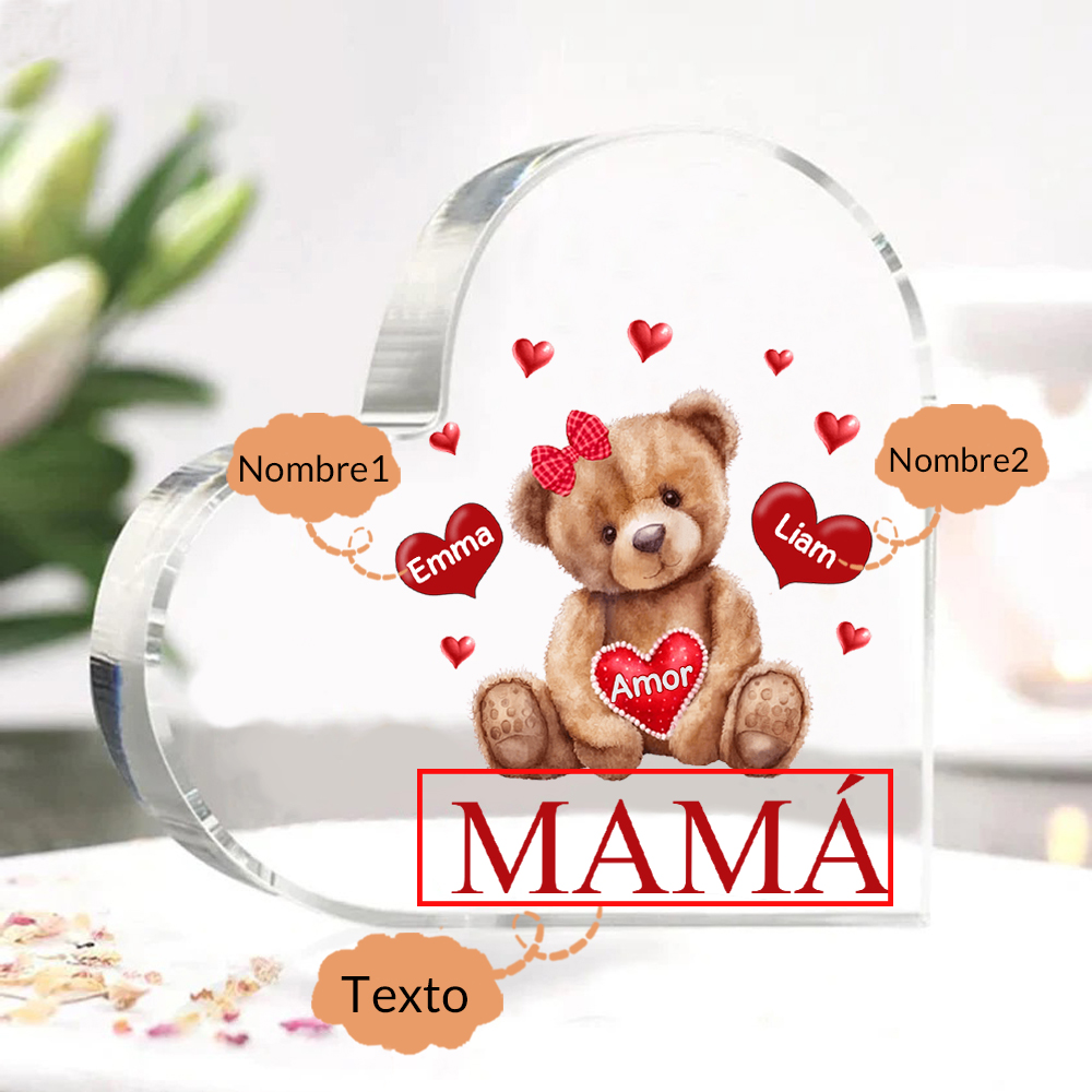 A mi mamá/abuela-Placa de acrílico "Nosotros" en forma de corazón 2 nombres y 1 texto personalizados-Jessemade ES