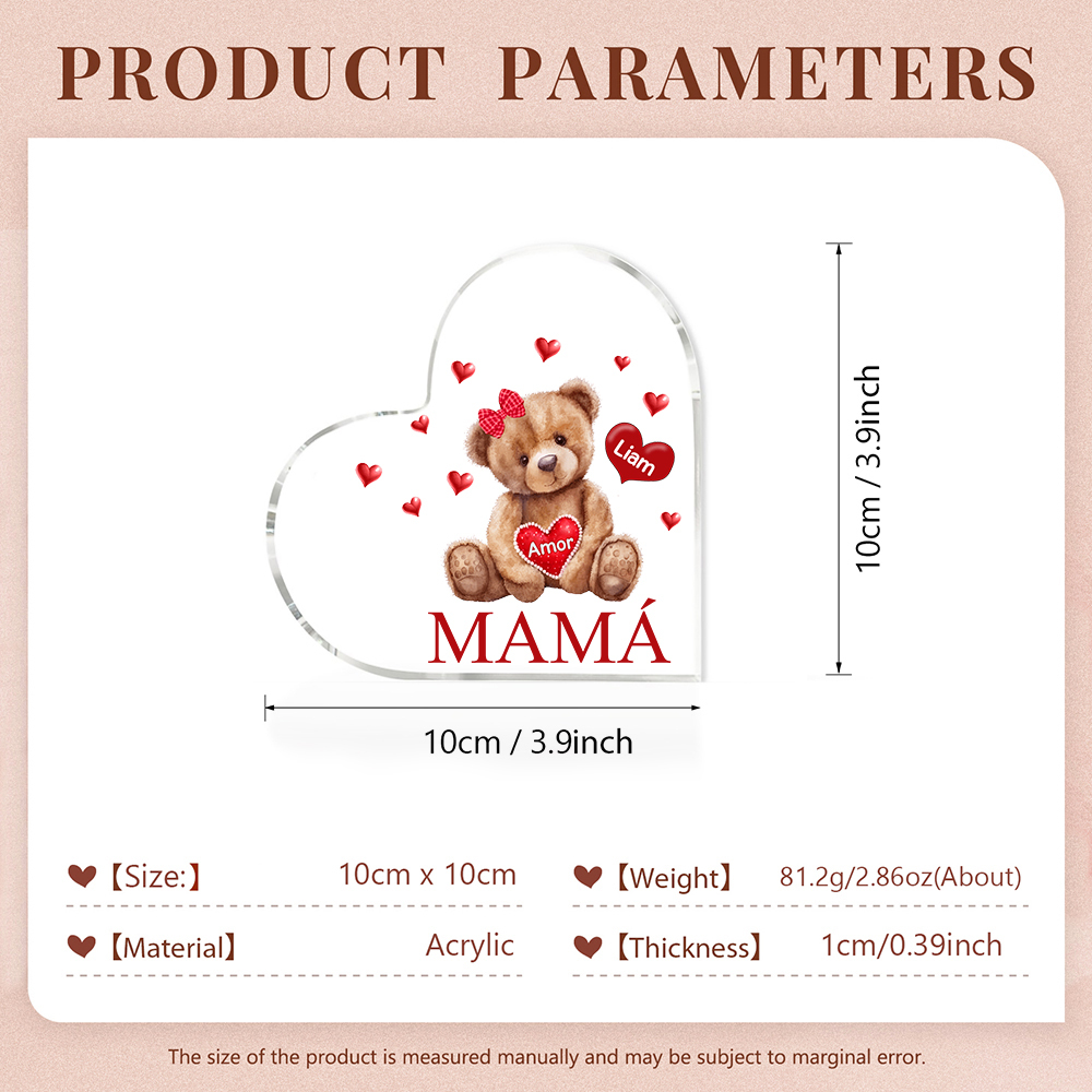 A mi mamá/abuela-Placa de acrílico "Nosotros" en forma de corazón 1 nombre y 1 texto personalizados-Jessemade ES