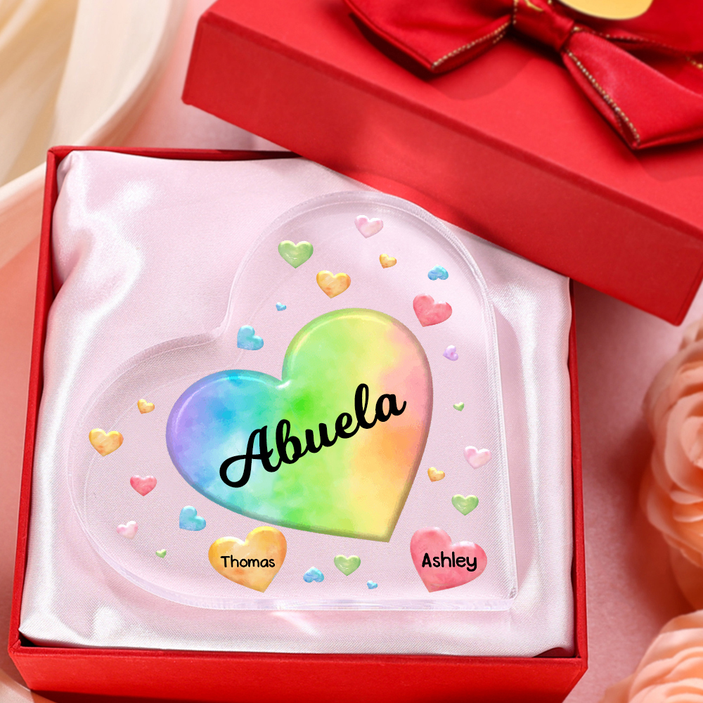 A mi mamá/abuela-Placa de acrílico "Corazones" en forma de corazón 2 nombres y 1 texto personalizados-Jessemade ES