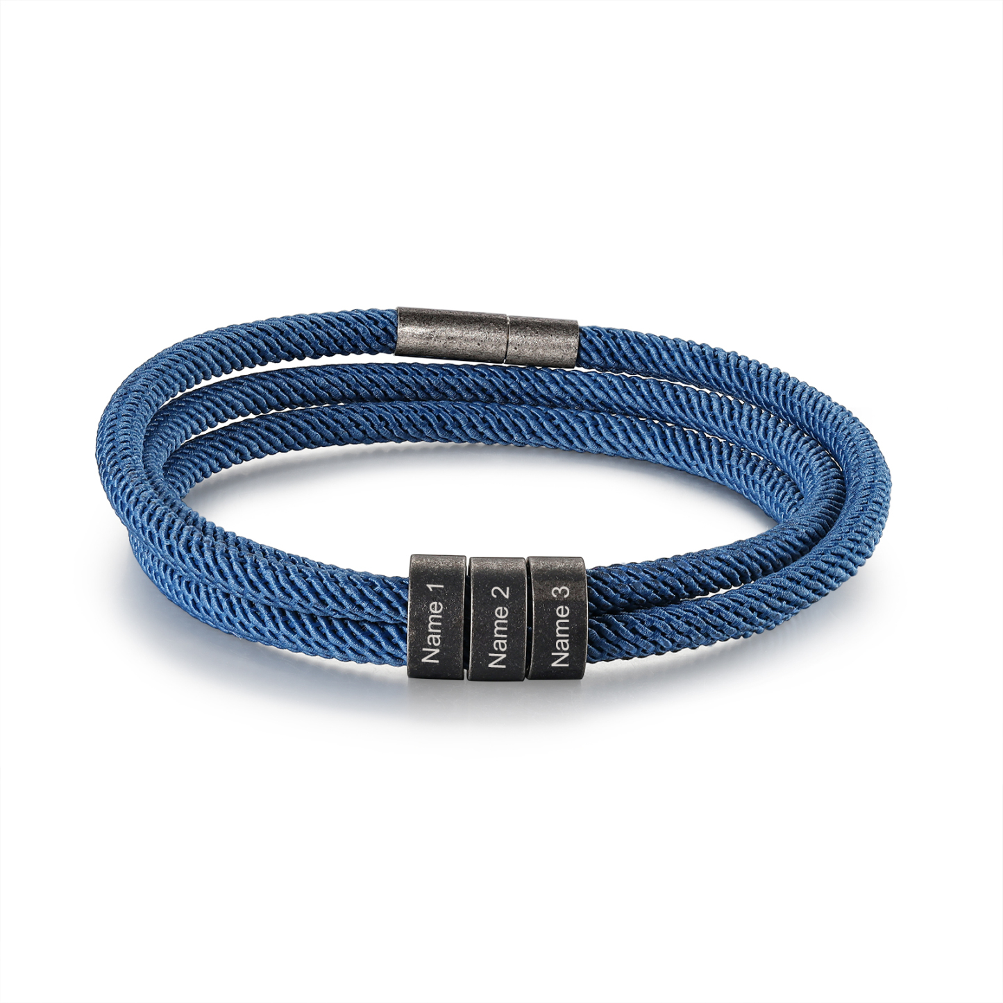 2-4 Nombres Personalizados Pulsera de Triple Cuerda Azul Aros de Acero Inoxidable-Jessemade ES