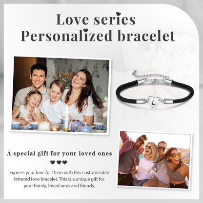 Pulsera de cuerda con dije de corazón 1-4 letras personalizadas-Jessemade ES