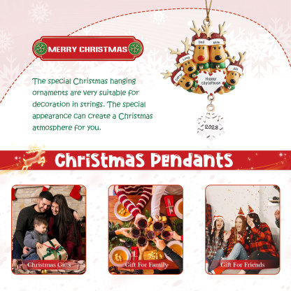 Navidad-Ornamentos Navideños de Madera Renos 5 Nombres con Texto y Año Personalizados