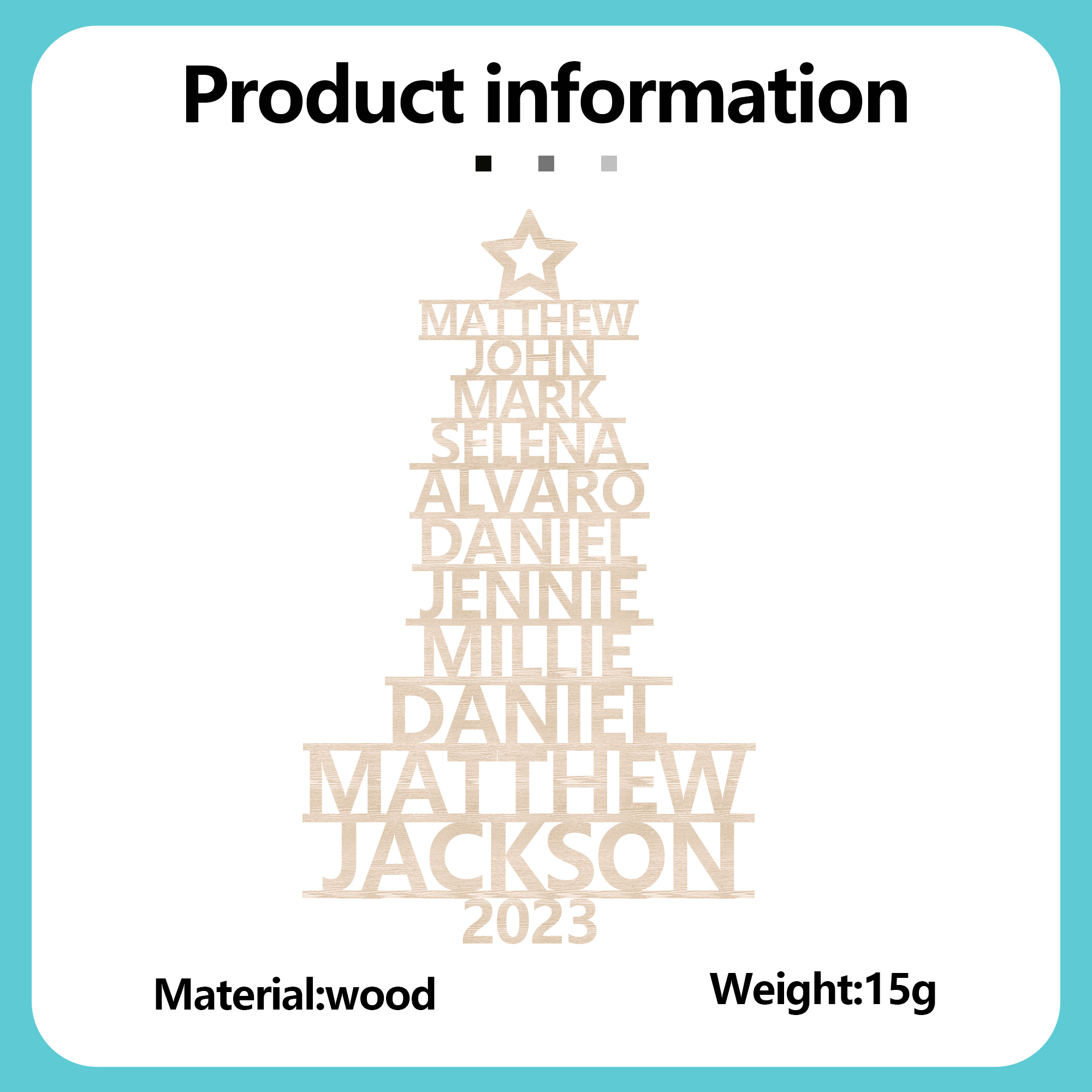 Navidad-Ornamento navideño de madera árbol de nombres con 11 nombres y año personalizados