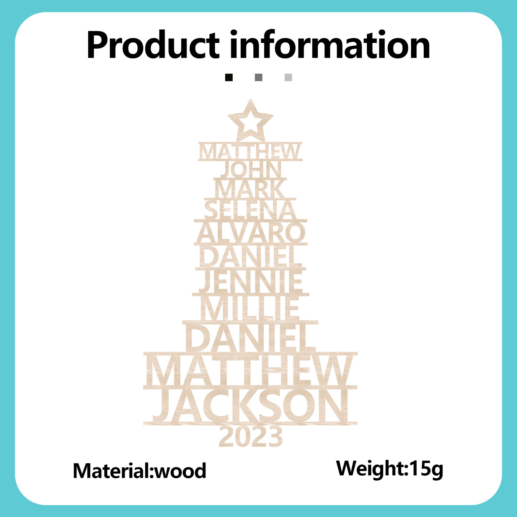 Navidad-Ornamento navideño de madera árbol de nombres con 11 nombres y año personalizados