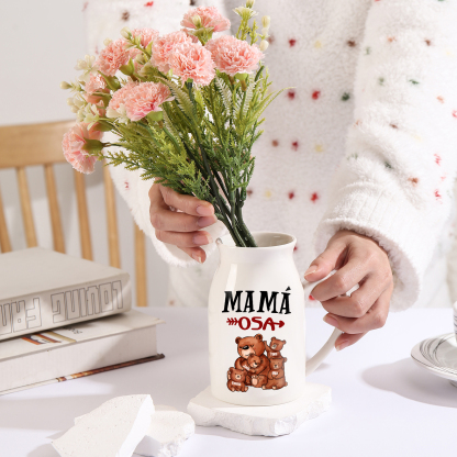 Florero de cerámica mamaosa y sus bebés 2-8 nombres personalizados con texto decoración del hogar-Jessemade ES