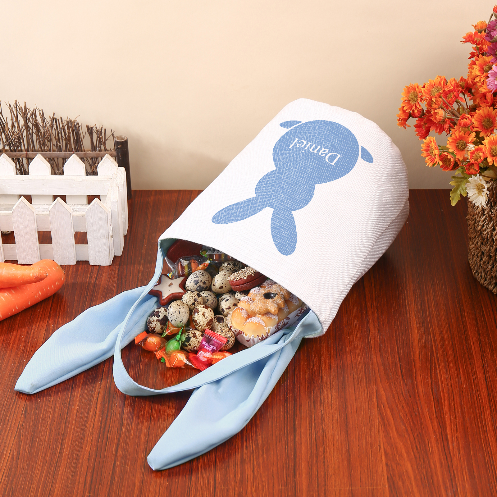 Pascua-Bolsa de conejo con 1 nombre personalizado-Jessemade ES