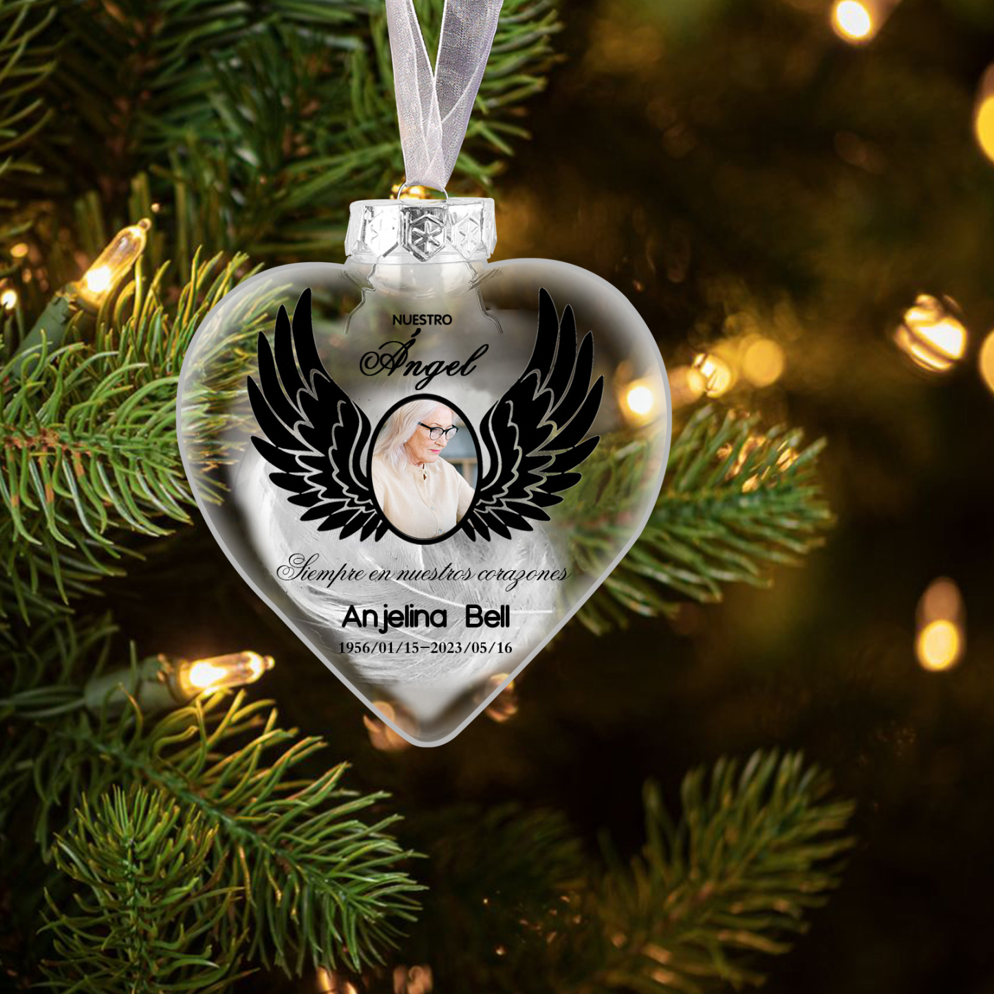 Bola navideña conmemorativa Adorno de Navidad 1 nombre, 1 foto y años personalizados con pluma -Jessemade ES