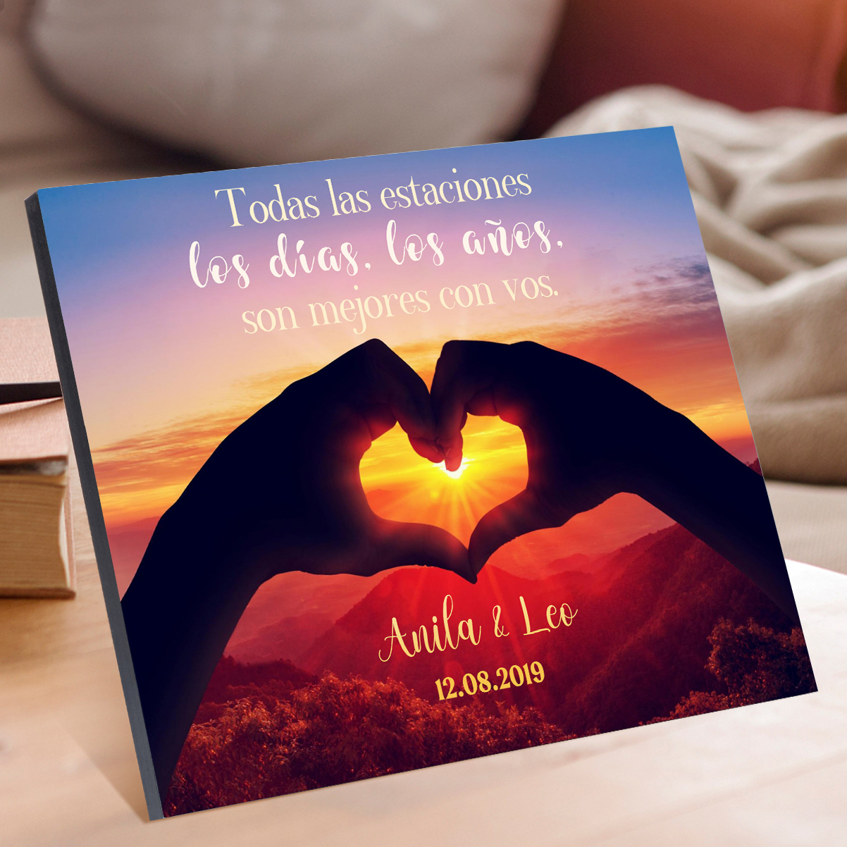 Lámina corazón marco de madera para pareja personalizado con 2 nombres y fecha-Jessemade ES