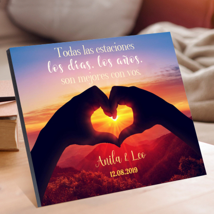 Lámina corazón marco de madera para pareja personalizado con 2 nombres y fecha-Jessemade ES