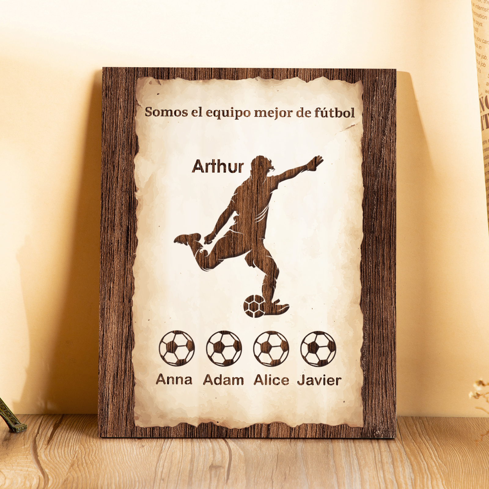 A mi papá - Lámina 2-7 nombres personalizados marco de madera equipo de fútbol-Jessemade ES