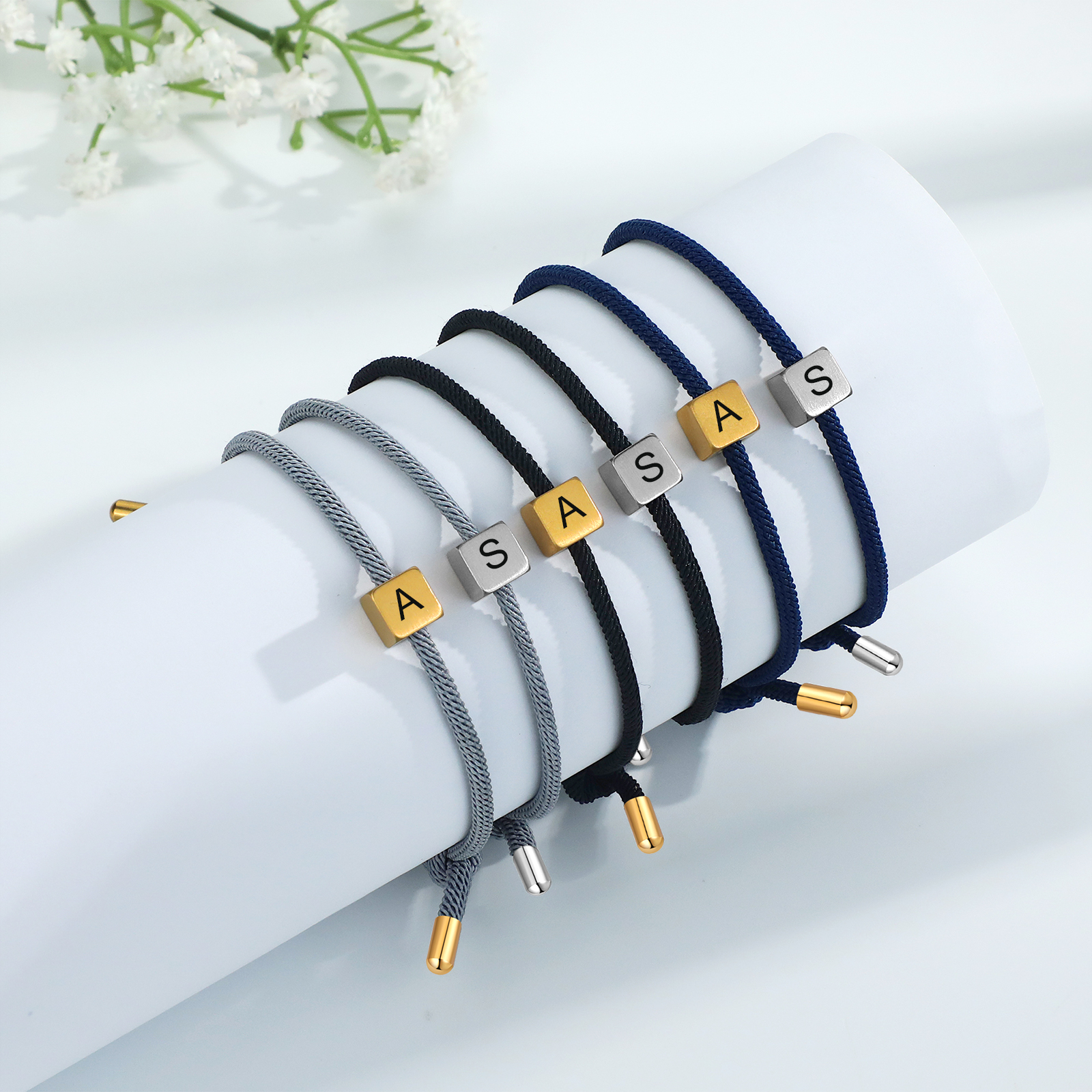 Pulseras de cuerda personalizadas para pareja con dije de corazón magnético grabado de dos letras-Jessemade ES