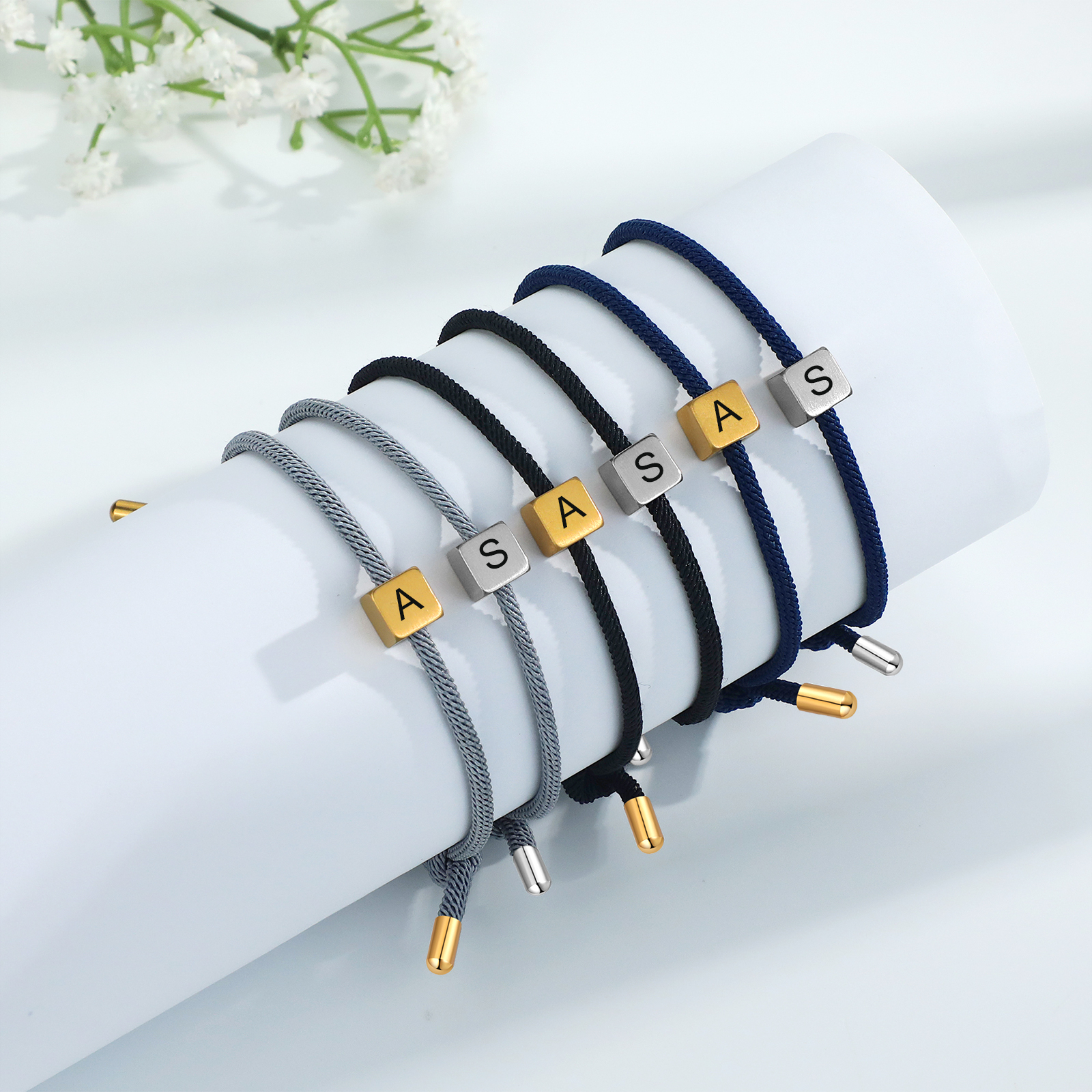 Pulseras de cuerda personalizadas para pareja con dije de corazón magnético grabado de dos letras-Jessemade ES