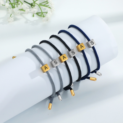Pulseras de cuerda personalizadas para pareja con dije de corazón magnético grabado de dos letras-Jessemade ES