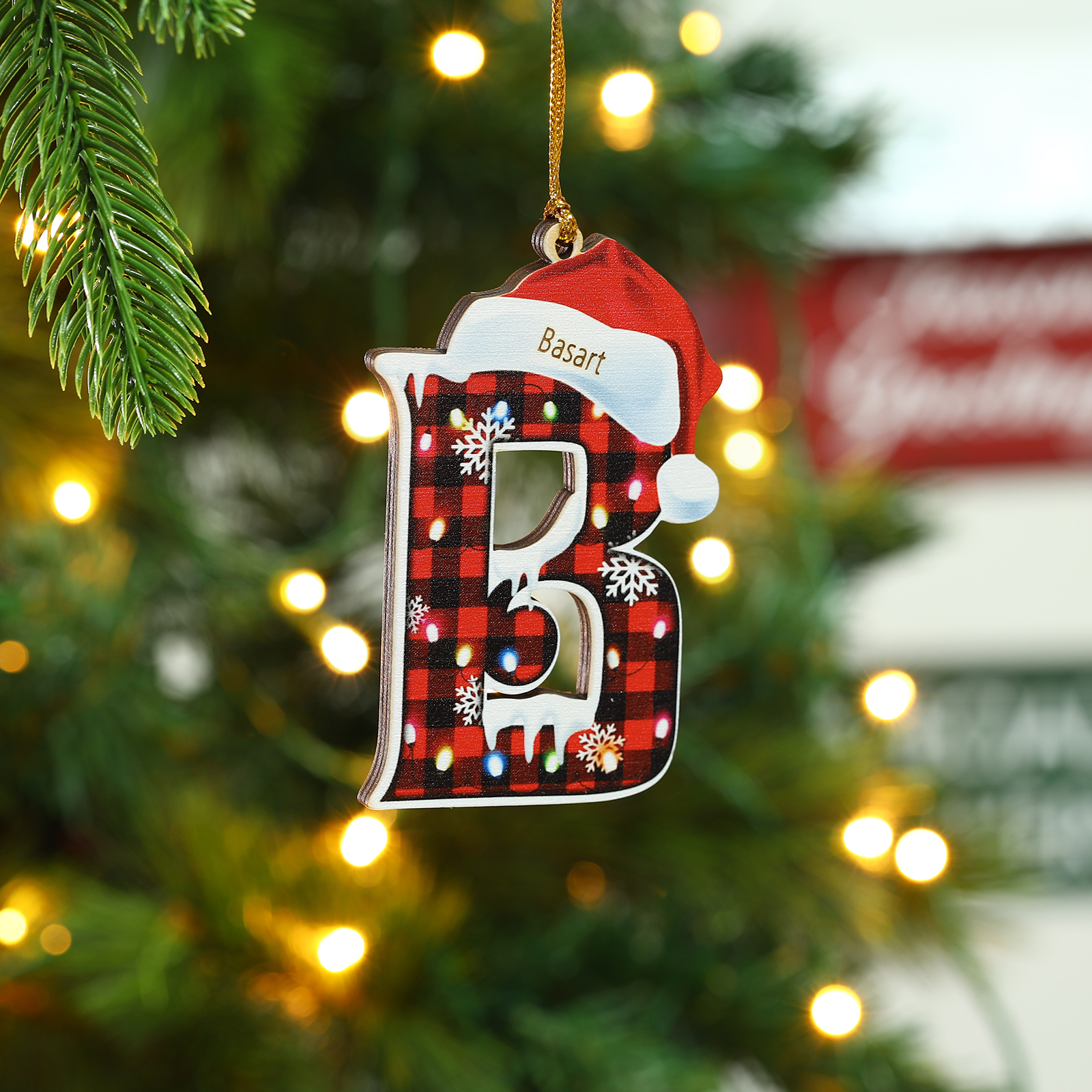 Navidad-Ornamentos Navideños de Madera Letra 1 Nombre Personalizado