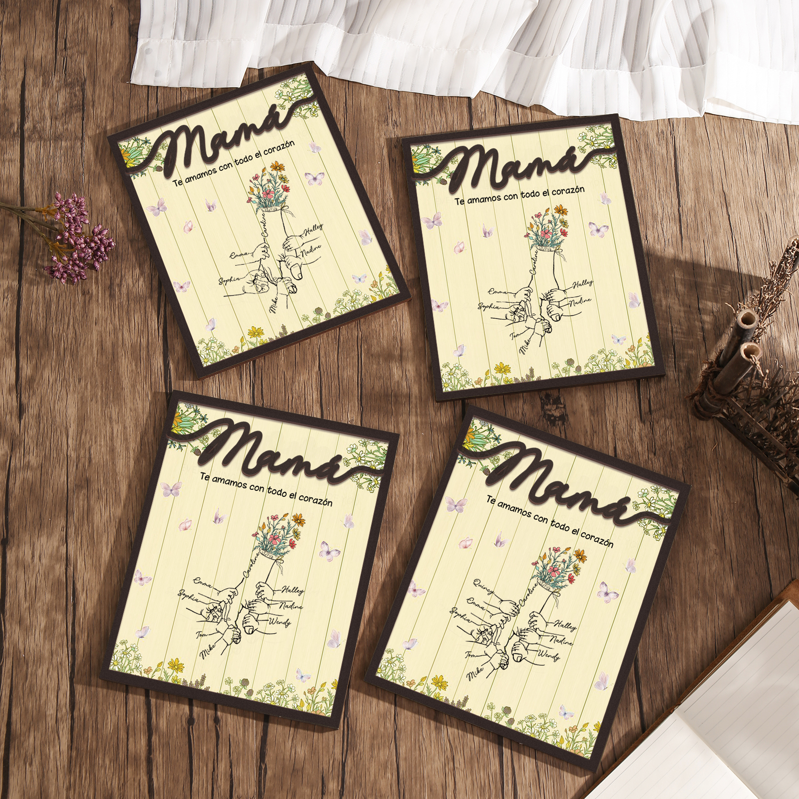 A mi mamá-Adorno 3-9 nombres personalizados decoración de madera mano con manitos-Jessemade ES
