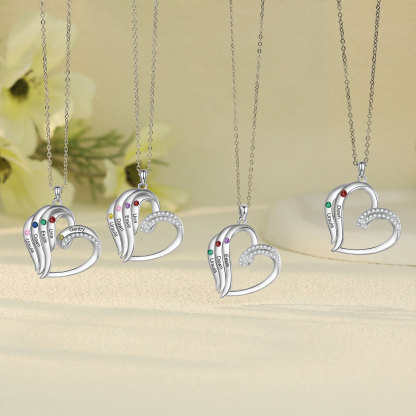 Collar en corazón con 2-5 nombres personalizados y 2-5 piedras de nacimiento-Jessemade ES